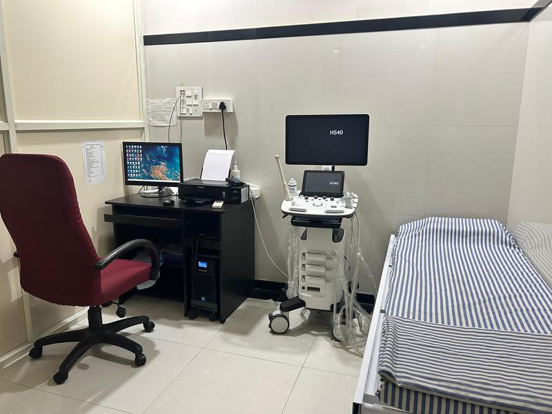 Ultrasound scanning room at Mahalakshmi Multispeciality Hospital, Shivamogga
